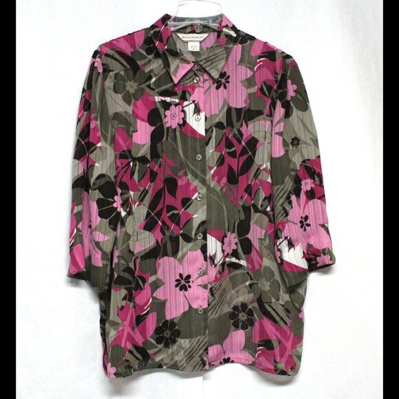 Allison Daley Size 16 Floral 3/4 Sleeve Button Down Shirt Blouse or Top - Picture 1 of 12